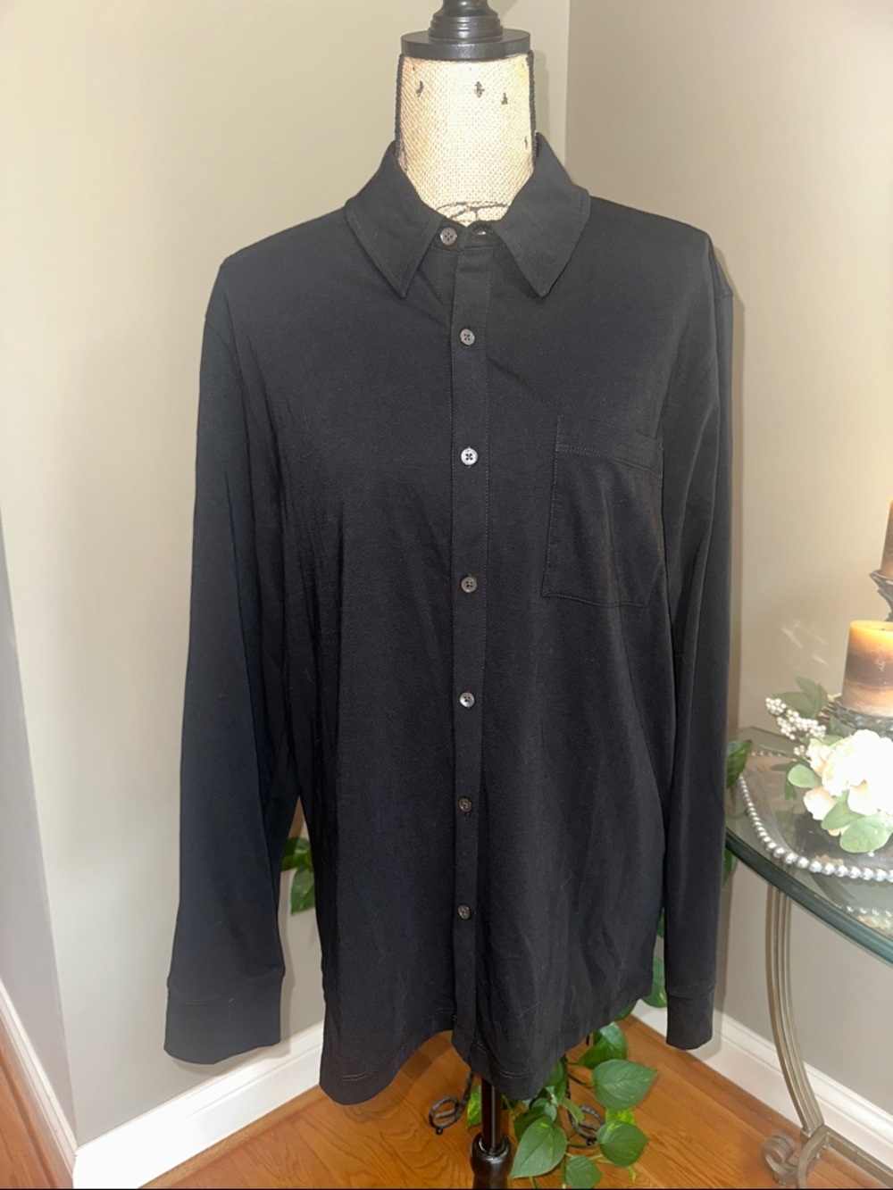 James Perse Black Men’s Clean Finish Long-Sleeve Casual Button-Up Shirt Large